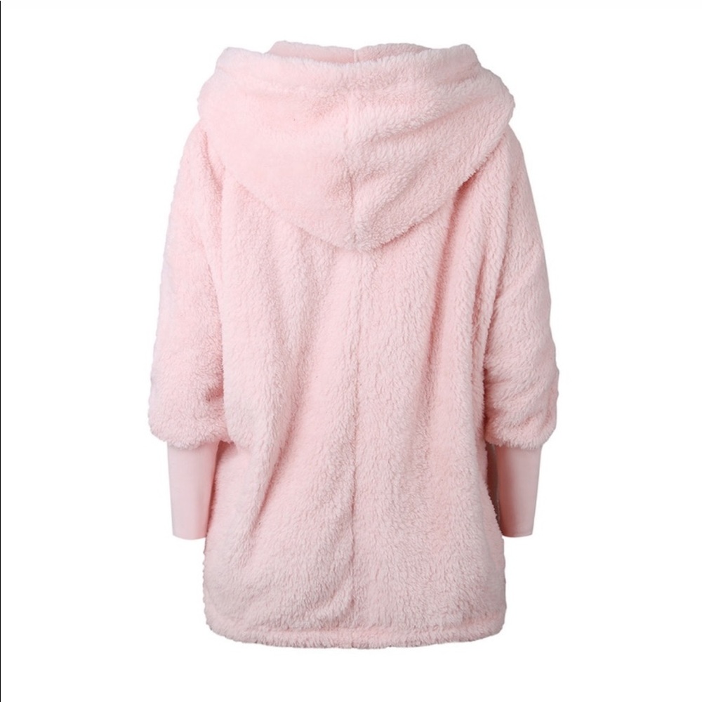 1 Left! Pink Oversized Cozy Teddy Sweater W/ Hood - Picture 5 of 7